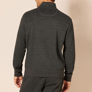 <b>Men's</b> Solid Dark <b>Grey</b> Half Zip <b>Sweatshirt</b> Casual Regular Fit Stand Collar Pullover - Product Image 4