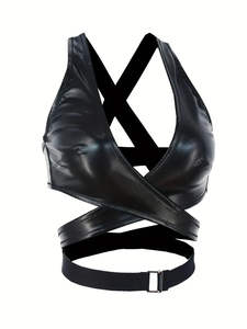 Crop top en cuir PU brillant à fermeture éclair sur le devant, manches courtes, t-shirt sexy ajusté, vêtements de club pour femmes - Product Image 5