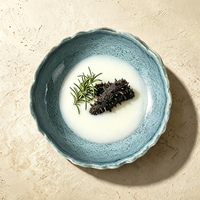 Nouvel Arrivage Bol en Céramique à Bord Ondulé, Extérieur Effet Pierre Brute, Glaçure Bleu Ciel, Plusieurs Tailles, pour Restaurant, Salade, Plat Partagé de Fruits de Mer