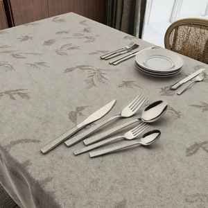 Juego de cubiertos de acero inoxidable con mango de resina y madera, pulido espejo, duradero, moderno, cinco piezas (cuchara y tenedor) - Product Image 4