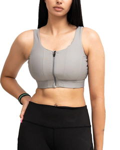Soutien-gorge de sport gris à fermeture éclair sur le devant, soutien élevé, avec rembourrage - Product Image 6