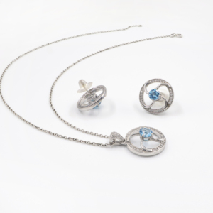 Juego de Pendientes y Colgante de Topacio Azul Natural en Plata de Ley 925, Chapado en Rodio, Joyería Fina OEM ODM - Product Image 3