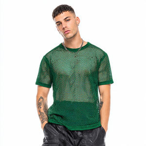 Camiseta de malla para hombre, transpirable, transparente, de manga corta, estilo urbano, para discoteca, a la moda. - Product Image 4