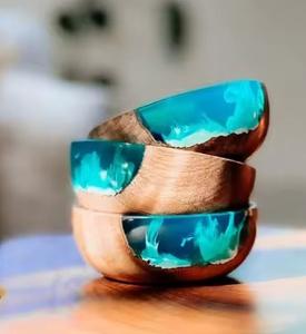 Elegant BPA Free Eco-Friendly Epoxy Resin Acacia Wood <b>Bowl</b> Handcrafted <b>Wooden</b> Base Smooth Resin Coating for Premium Table - Product Image 2