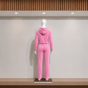 Ensemble crop top à capuche zippé en molleton rose pour femme, style streetwear complet, coupe régulière, couleur unie, tenue 2 pièces 100 % coton respirant - Product Image 2