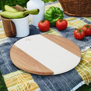 Planche à découper en bois rond en marbre blanc, plateau à fromages, planche à découper pour la cuisine et le plateau de service - Product Image 4