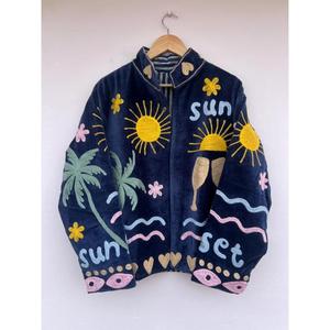 Velvet Suzani Knitted Embroidery Heated Reversible Breathable Cotton <b>Jacket</b> for Women Autumn/Winter Beach Wear Gift - Product Image 3