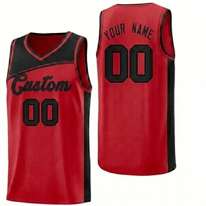 Custom Sublimated Basketball Jersey Red Black V-Neck Sleeveless Polyester Mesh Unisex Adult Team Uniform With Number And Name - Product Image 1