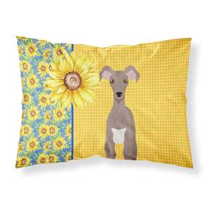 Girasoles de verano y cervatillo galgo italiano ilustraciones decorativas ligero súper suave fácil cuidado funda de almohada estándar - Product Image 1