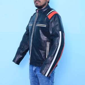 Chaqueta de Cuero para Motociclista Deportiva para Hombre al por Mayor con Rayas Rojas y Blancas y Forro de Malla de Poliéster Cómodo - Product Image 5