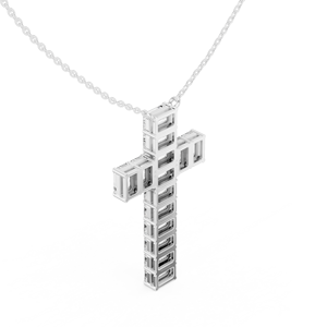 Collar de Plata de Ley con Colgante de Cruz de Diamantes de Primera Calidad para Mujer, Corte Baguette, Estilo Religioso, Diamantes de Color D - Product Image 5