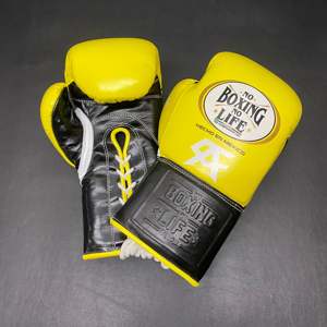 Gants de boxe Canelo Mexican No Boxing No Life MMA, jaunes et noirs, en cuir, à lacets, de haute qualité, pour adultes, équipement de sparring, fabriqués au Mexique - Product Image 2