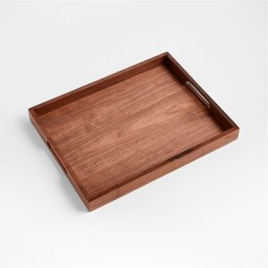 Plateau de service en bois de noyer fait main avec poignées |   Grand plateau rectangulaire en bois pour le petit-déjeuner et le thé |   Plateaux décoratifs pour café ottoman - Product Image 1