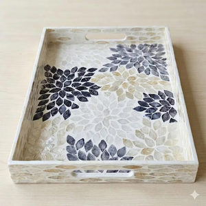 ถาดฝังมุกทำมือจาก PERFECT ENTERPRISES |   ถาดเสิร์ฟโมเสคเปลือกหอยหลากสี - Product Image 1