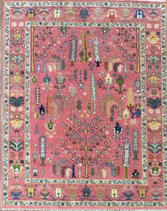 Alfombra Persa de Lana Anudada a Mano |   Alfombra Oriental con Diseño Floral Rosa, Decoración para el Hogar, 1 Pieza, Apta para Mascotas, Antideslizante - Product Image 2