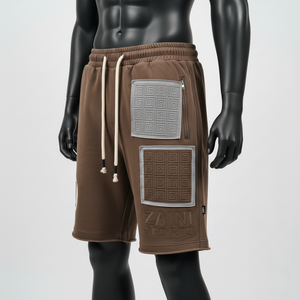 Pantalones cortos de baloncesto para hombre, de felpa gruesa, algodón y poliéster, 320 g/m², color marrón cálido, con logotipo personalizado en relieve. - Product Image 3