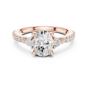Anillo de compromiso de oro rosa con diamante de corte ovalado, halo oculto, banda pavé, estilo catedral, joyería de boda para mujer, oro rosa, corte ovalado - Product Image 2