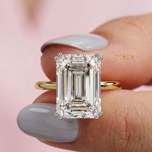 925 Sterling <b>Silver</b> <b>Emerald</b> Cut Solitaire Engagement <b>Ring</b> Large <b>Emerald</b> Cut Moissanite <b>Ring</b> Classic Promise <b>Ring</b> For Women - Product Image 1