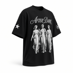 T-shirt noir oversize à manches courtes et col rond pour homme, imprimé déesse grecque After Dark, manches étoilées, style streetwear - Product Image 1