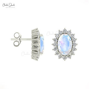 Proveedor Mayorista de Pendientes Minimalistas de Piedra Lunar Arcoíris de 0.18CTW, Oro Real de 14K, Pendientes de Diamantes para Damas de Honor, Joyería Hecha a Mano para Mujer - Product Image 3