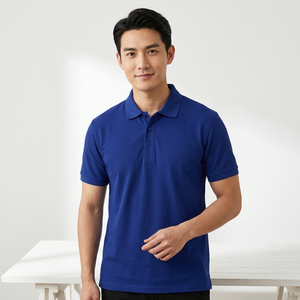Polo de Manga Corta Azul Sólido para Hombre, Corte Regular Informal, Tejido de Tela, Diseño con Botones - Product Image 6