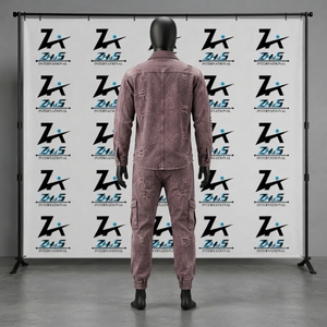 Manufacturer Custom Logo Design Distressed Denim Shirt & Jogger Pants Set <b>Vintage</b> Washed Streetwear Jeans <b>Tracksuits</b> Men's Sets - Product Image 2