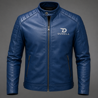 Dumela International Winter Custom Made Front Plain Dyed Your Own Design Streetwear Outdoor Genuine Cow Skin Canvas Zipper Blue.