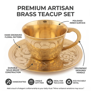 Vintage Hand Engraved Brass <b>Coffee</b> <b>Cup</b> Saucer Set Classical Indian Floral Teacup Drinkware For Home Restaurant Table Decorations - Product Image 2