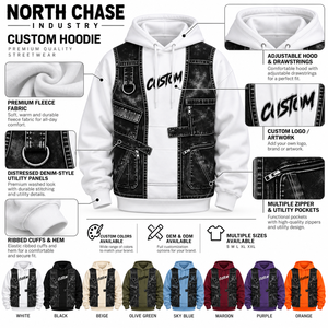 Sudadera con Capucha Personalizada para Motociclistas, Unisex, Talla Grande, con Bolsillo de Felpa Francesa, Diseño Estampado, Blanca y Negra, Sublimada, Tejida - Product Image 5