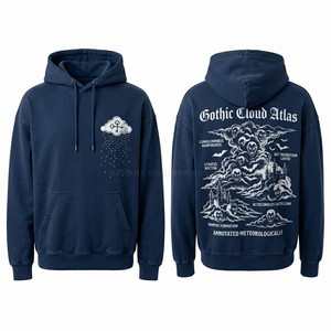 Sweat à capuche bleu marine délavé pour homme, avec impression graphique personnalisée Chandelier Bat, coupe ample et épaisse, style streetwear, fabricant - Product Image 6