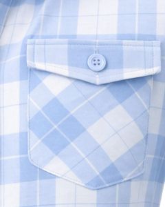 Chemise boutonnée à manches courtes pour femme, bleu ciel et blanc à carreaux, décontractée, légère et respirante, avec poche, pour l'été - Product Image 6