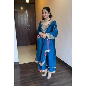 DISEÑADOR SECUENCIA BORDADA SECUENCIA TRABAJO PALAZZO CON DUPATTA SKY - Product Image 1