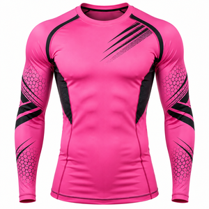 Camiseta Deportiva de Manga Larga para Hombre, Color Negro Cian, Impresión por Sublimación, Secado Rápido, Transpirable, Sin Costuras, con Spandex y Nailon, para Adultos - Product Image 1