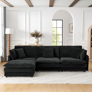 Divano Sezionale Moderno a L Convertibile a 4 Posti con Pouf Contenitore e Portasciugamani per Soggiorno - Product Image 1