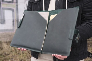 Carpeta de archivos de bolsa de cartera de negocios de cuero genuino de alta calidad personalizada profesional Carpeta de documentos A4 con tarjetero - Product Image 4