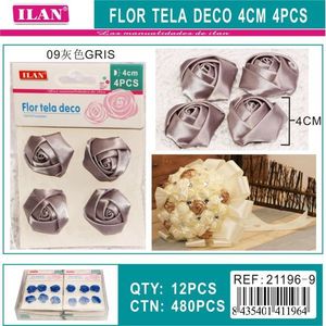 Fleur en tissu ILAN 4 cm grise, artisanat décoratif, 4 pièces - Product Image 3