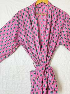 Robe kimono pour femmes, peignoir en coton, robe de chambre bohème en coton pour femmes, léger, 100% coton biologique, imprimé à la main, style japonais - Product Image 5