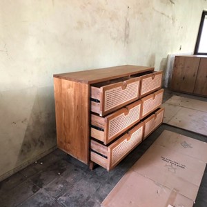 OEM Custom Wood Rattan Dresser Manufacturer Indonesian Teak Furniture Factory Direct Wholesale <b>6</b> <b>Drawer</b> Storage Cabinet Supplier - Product Image 2