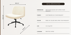 Chaise de bureau pivotante réglable sans bras à pieds croisés Design minimaliste en tissu avec roues pour bureau à domicile - Product Image 5