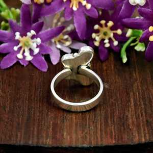 Minimalist Southwestern Peach Moonstone Gemstone Ring Handmade Crescent <b>Cluster</b> Teardrop Shape Floral Ring Gift For Her - Product Image 4