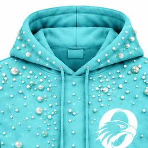 Sudadera con Capucha Casual Unisex de Forro Polar para Invierno, Color Azul Agua, con Cuentas de Perlas, Capucha con Cordón Ajustable y Bolsillo Tipo Canguro, para Mantener el Calor - Product Image 3