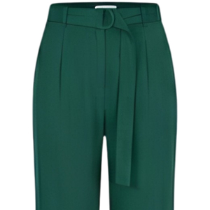 Elegant High Waist Wide Leg <b>Pants</b> Solid Green Crepe Pleated Front Belted Full Length Autumn Women's Trousers - Product Image 4