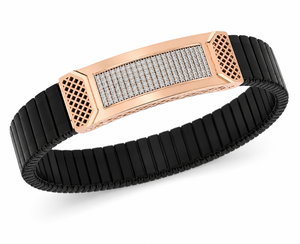 18KT <b>Solid</b> <b>Gold</b> Black Ceramic Diamond <b>Bracelet</b> for Men High Polish Luxury Geometric Design Wedding Party Gift Fine Jewelry - Product Image 3