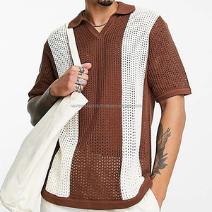 Mode hommes maille Transparent Baggy chemise loisirs col rabattu tricot Polo été à manches courtes tricoté hauts t-shirt - Product Image 4