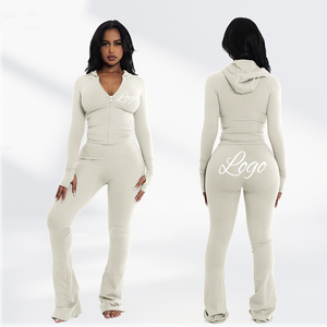 Ensembles de vêtements tendance pour femmes grandes tailles 2026 : Veste à capuche zippée personnalisée et pantalon évasé/legging – Ensembles 2 pièces d'hiver pour femmes grandes tailles - Product Image 2