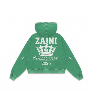 Sudadera con capucha completa para hombre, 320 GSM, 80% algodón, 20% poliéster, forro polar tejido, invierno, rosa, con pedrería bordada personalizada, estampado de calidad premium - Product Image 2
