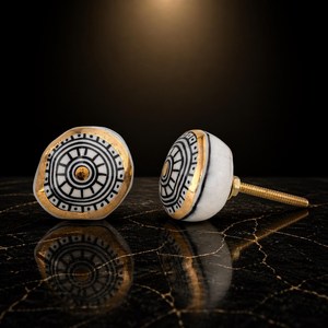 SHUBHAM White Black Gold <b>Ceramic</b> Cabinet <b>Knob</b> Round Furniture Handle Decorative <b>Drawer</b> Wardrobe Door Pendant - Product Image 4