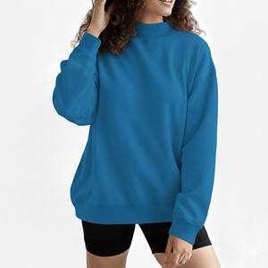 Sweat-shirts oversize en molleton de coton pour femmes, col montant, coupe ample, broderie 3D personnalisée, motif uni, vêtements d'extérieur pour filles - Product Image 1