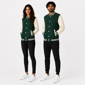 Veste universitaire unisexe vert crème, couleur unie, boutonnée, coupe classique, style preppy, pour l'automne - Product Image 4