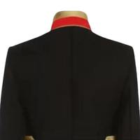 Veste d'été pour homme en polyester respirant noir imprimé, broderie dorée, bordure rouge, col montant, coupe régulière, manches longues